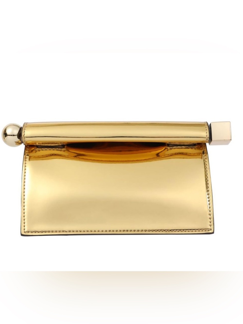 Metallic Gold Evening Clutch with Sculptural Bar Handle